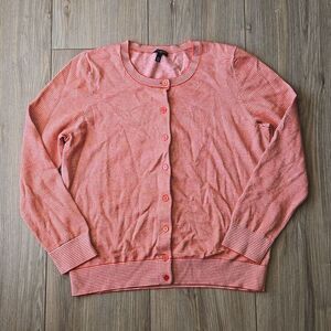 Talbots Orange and Silver Metallic Striped Cardigan